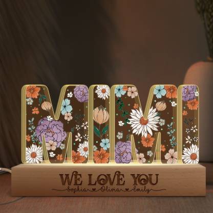 Custom Mother's Day Gift, Personalized Mom Flowers 3D LED Lights Mother's Day Gift for Grandma, Customized Gift for Nana
