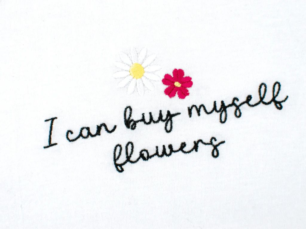 Unisex T-shirt Embroidered with Floral Pattern - Buy Myself Flowers