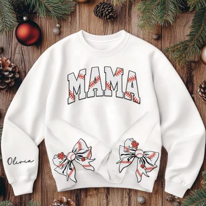Custom Embroidered Cute Bow Baseball Mom Sweatshirt Mother's Day Personalized Gift