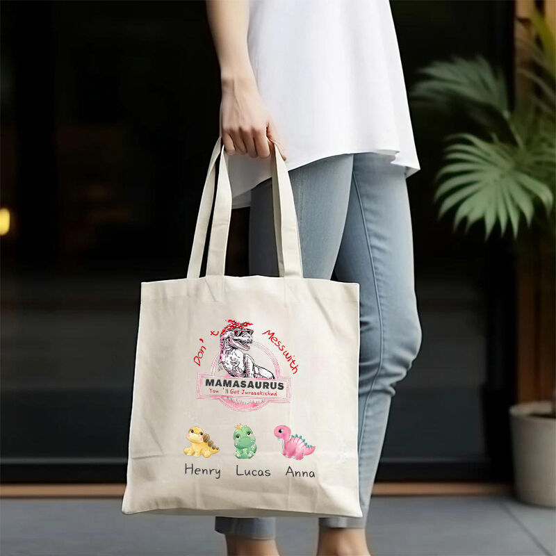 Don't Mess With Mamasaurus - Personalized Fabric Bag For Mom