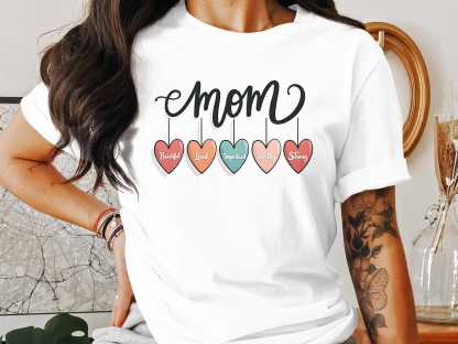 Custom MOM GRAPHIC TEE Women's Cute Heart Design T-Shirt Mother's Day Gift Gift for Mom Special