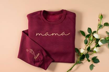Embroidered Custom Mama Sweatshirt with Mama Birth Flowers & Names on Sleeve.Mother's Day gift
