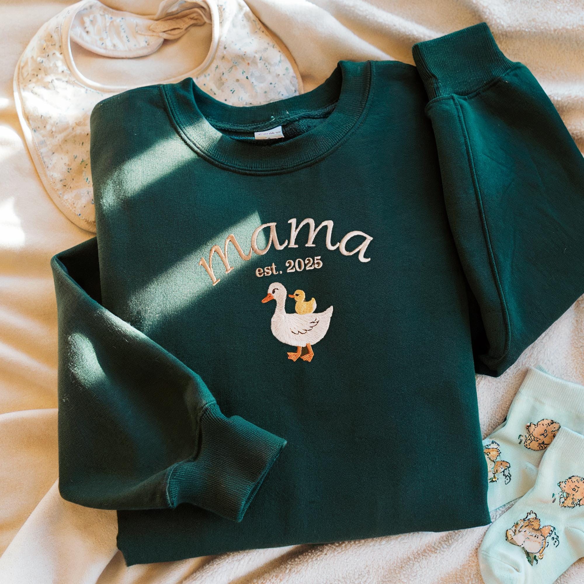  Custom Mama Duck Sweatshirt Mama Duck With Duckling Sweater Varsity Mama Personalized Name Crewneck Mama Est Year Crewneck