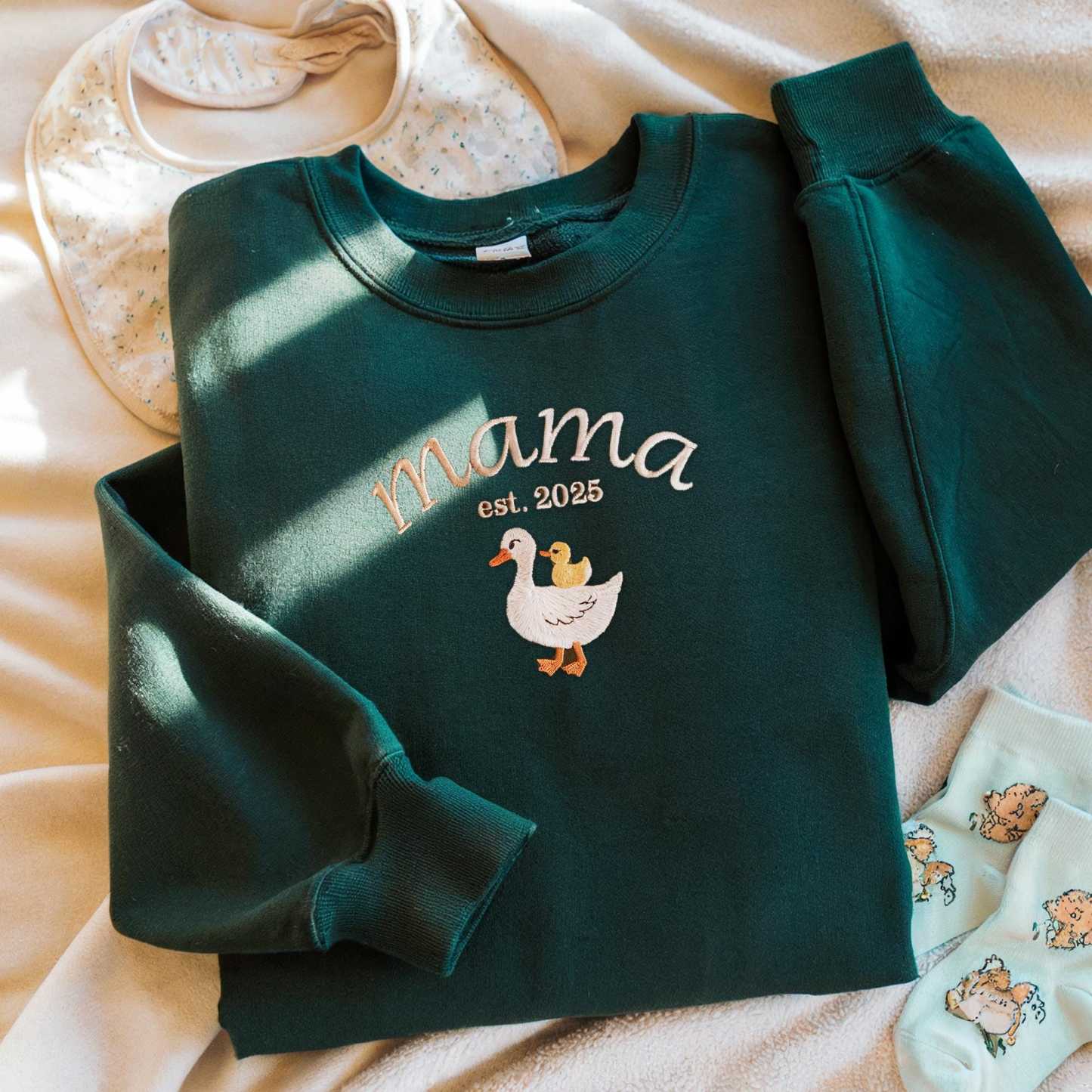  Custom Mama Duck Sweatshirt Mama Duck With Duckling Sweater Varsity Mama Personalized Name Crewneck Mama Est Year Crewneck