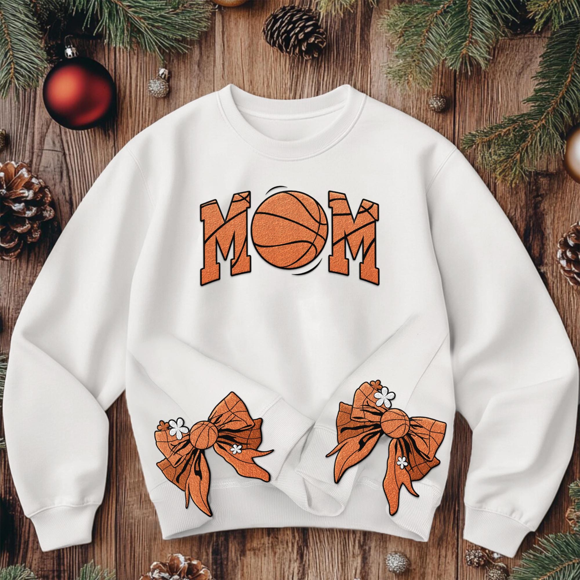 Custom Embroidered Cute Coquette Bow Basketball Mom Sweatshirt Sport Mom Sweater Gift