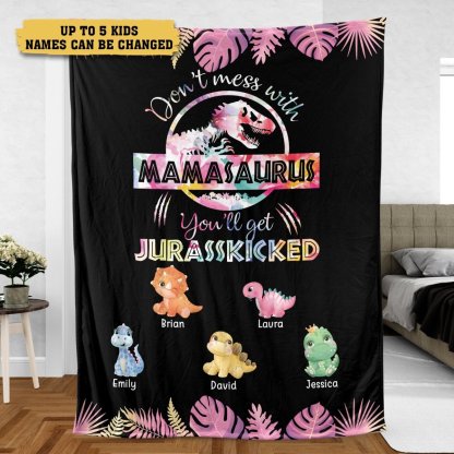 Don't Mess With Mamasaurus - Custom Personalized Pink Flower Blanket For Mom