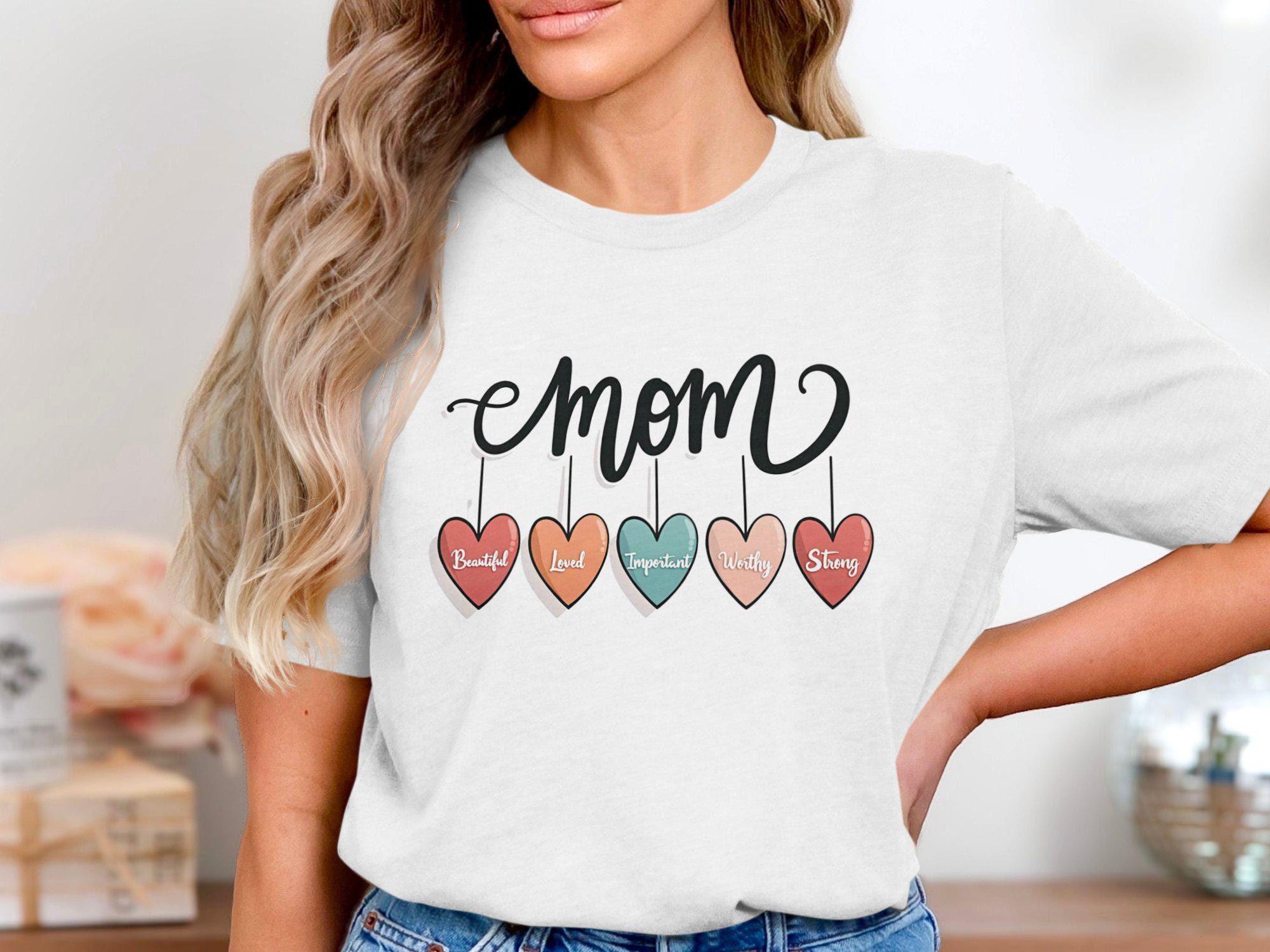 Custom MOM GRAPHIC TEE Women's Cute Heart Design T-Shirt Mother's Day Gift Gift for Mom Special