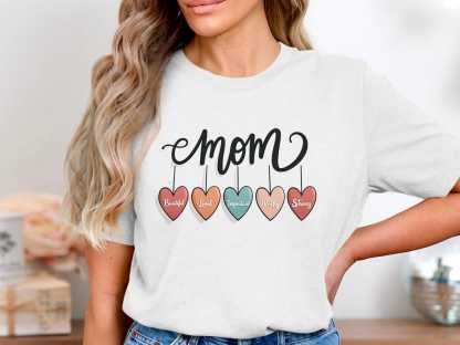 Custom MOM GRAPHIC TEE Women's Cute Heart Design T-Shirt Mother's Day Gift Gift for Mom Special