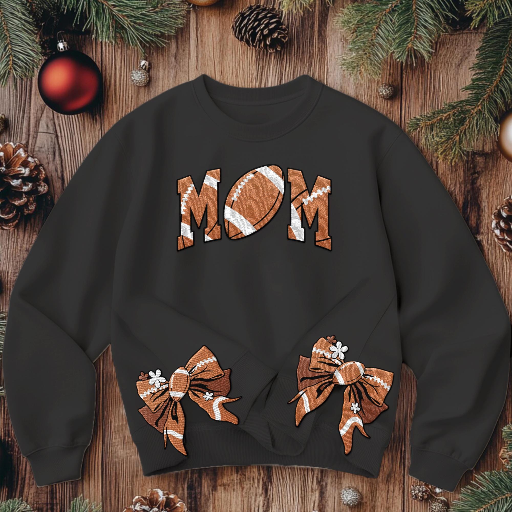 Custom Embroidered Cute Coquette Bow Football Mom Sweatshirt, Sport Mom Sweater, Gift For Football Fan, Personalized Gift