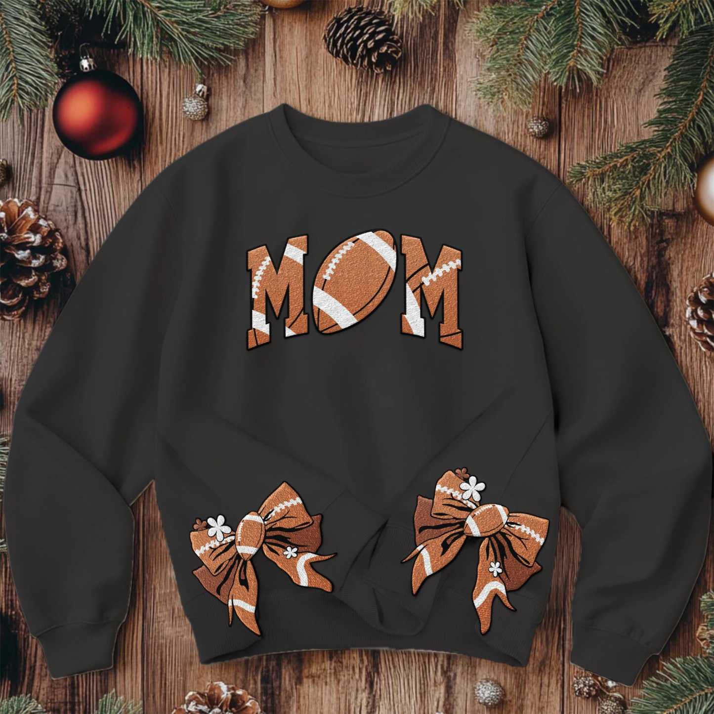 Custom Embroidered Cute Coquette Bow Football Mom Sweatshirt, Sport Mom Sweater, Gift For Football Fan, Personalized Gift