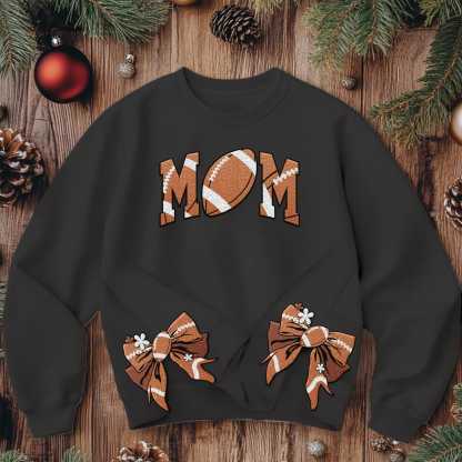 Custom Embroidered Cute Coquette Bow Football Mom Sweatshirt, Sport Mom Sweater, Gift For Football Fan, Personalized Gift