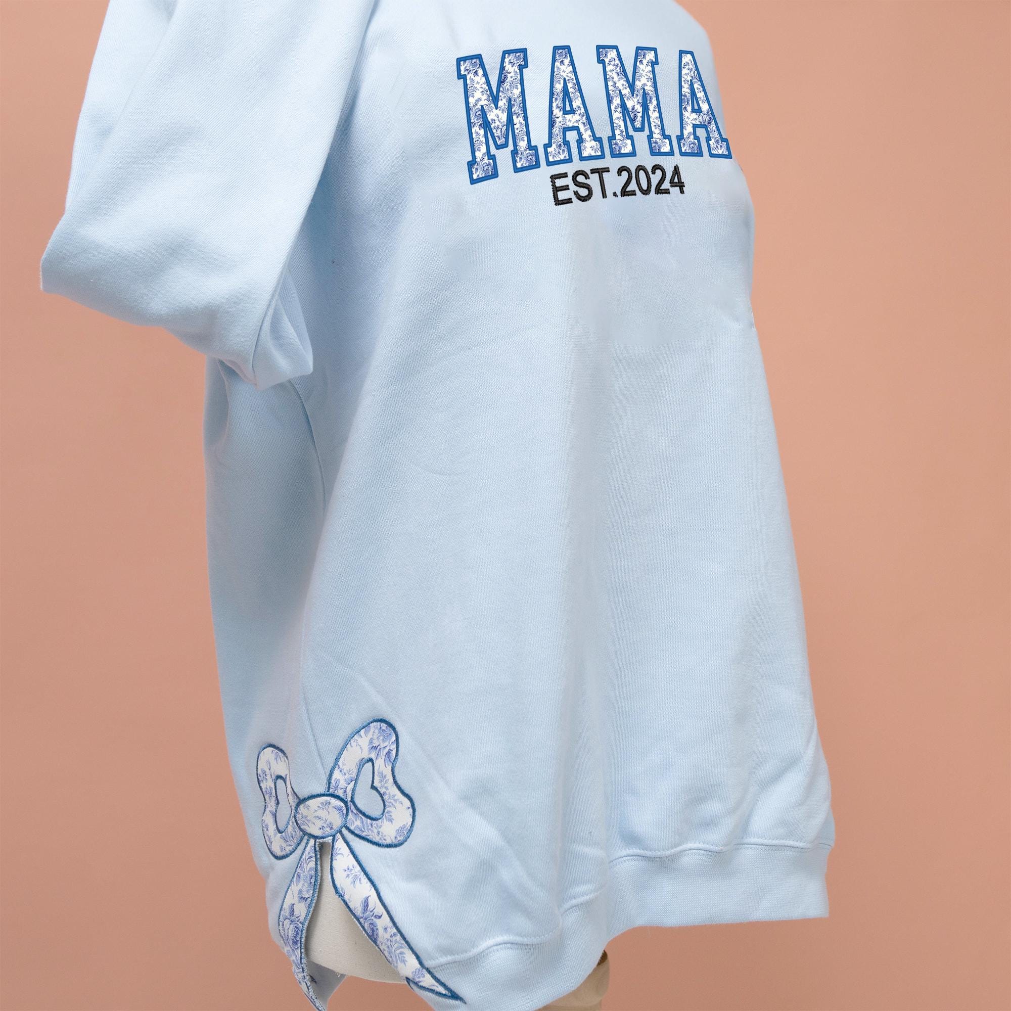 Custom Cute and Trendy Mama Side Bow Embroidered Gemma Crewneck Sweatshirt Mother's Day Gift