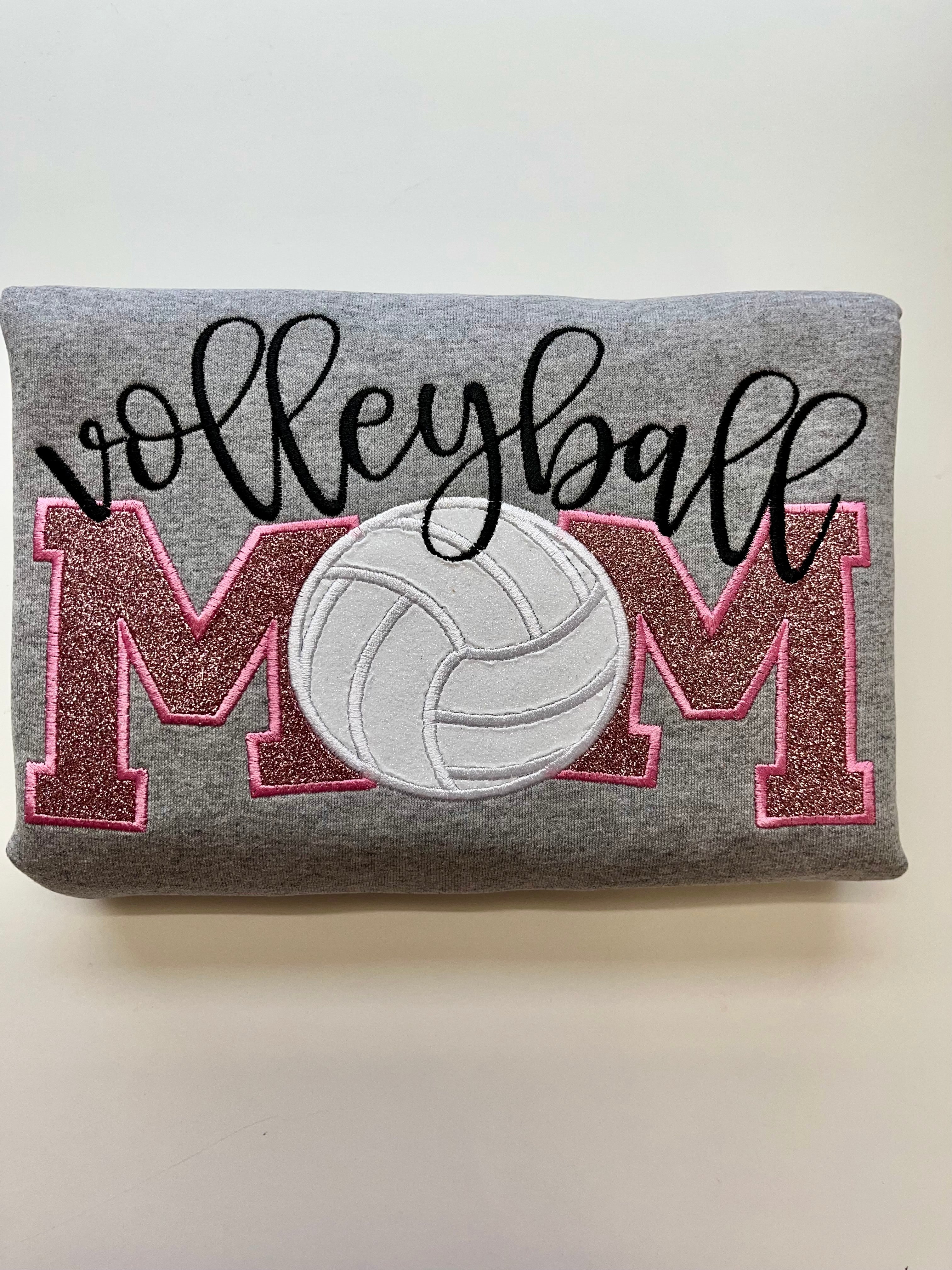 Custom Embroidered Glitter Volleyball Mom Embroidered Sweatshirt