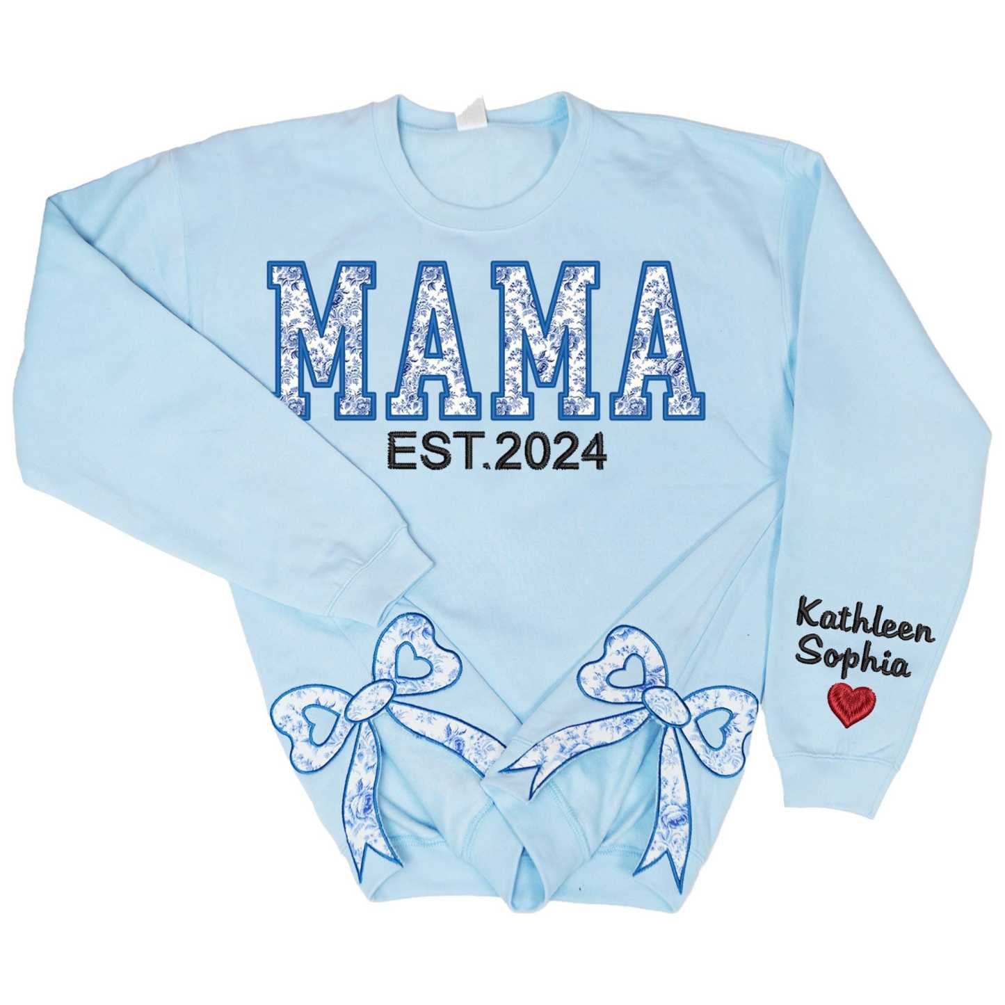 Custom Cute and Trendy Mama Side Bow Embroidered Gemma Crewneck Sweatshirt Mother's Day Gift