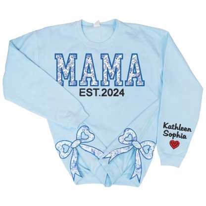 Custom Cute and Trendy Mama Side Bow Embroidered Gemma Crewneck Sweatshirt Mother's Day Gift