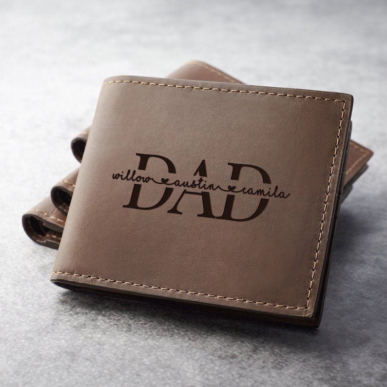 Engraved Wallet For Dad, Personalized Leather Wallet, Birthday Gift for Dad, Dad Wallet, Dad Gift From Kids, Gift Idea for Dad, Dad Wallet image 1