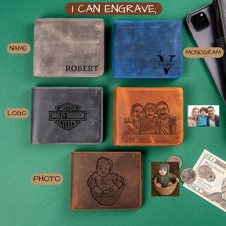 Personalized Leather Wallet, Slim Wallet, Father's Day Gift, Minimalist Leather Photo Wallet, Leather Wallet, Custom Card Holder, Gift for Him, Gift for Husband, Christmas Gift, Personalized Wallet, Groomsmen Gift, Christmas, Xmas