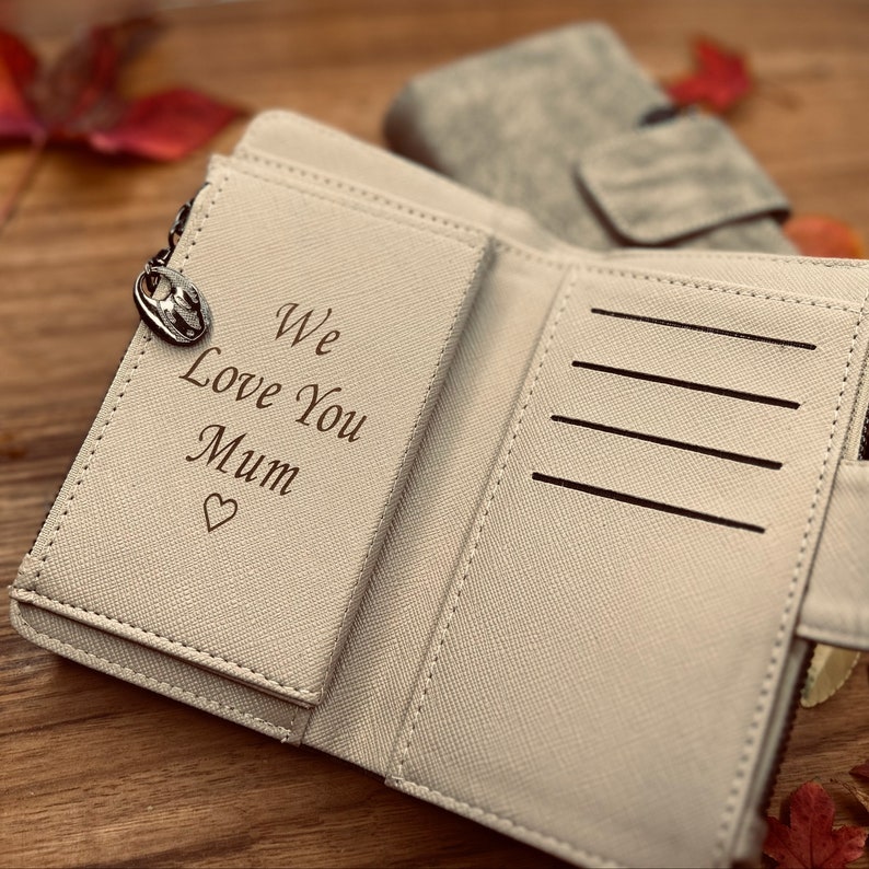 PERSONALIZED MOTHER GIFT, Women's Photo Wallet, Custom Engraved Vegan Leather Long Clutch, Gift For Her image 3