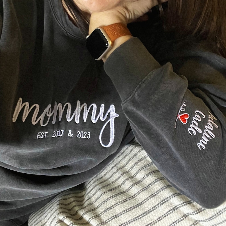Custom EMBROIDERED Mommy Sweatshirt with Kids Names, Mom gift, New Mom Hoodie, Mother's Day Gifts For Mama image 1