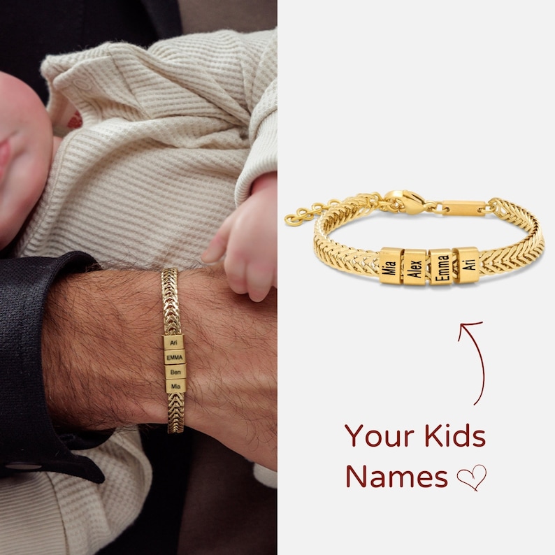 Personalize Gift For Dad, Custom Dad Gold Bracelet, Fathers Day Gift, Kids Name Bracelet, Family Name Bracelet, Gift For Husband, Daddy