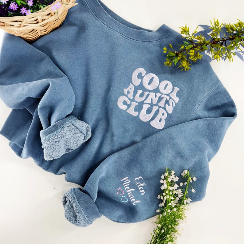 Embroidered Cool Aunts Club Sweatshirt, Perfect Gift For Aunt, Auntie Sweatshirt, Auntie Sweatshirt with Kids Names Comfort Colors&reg; image 1