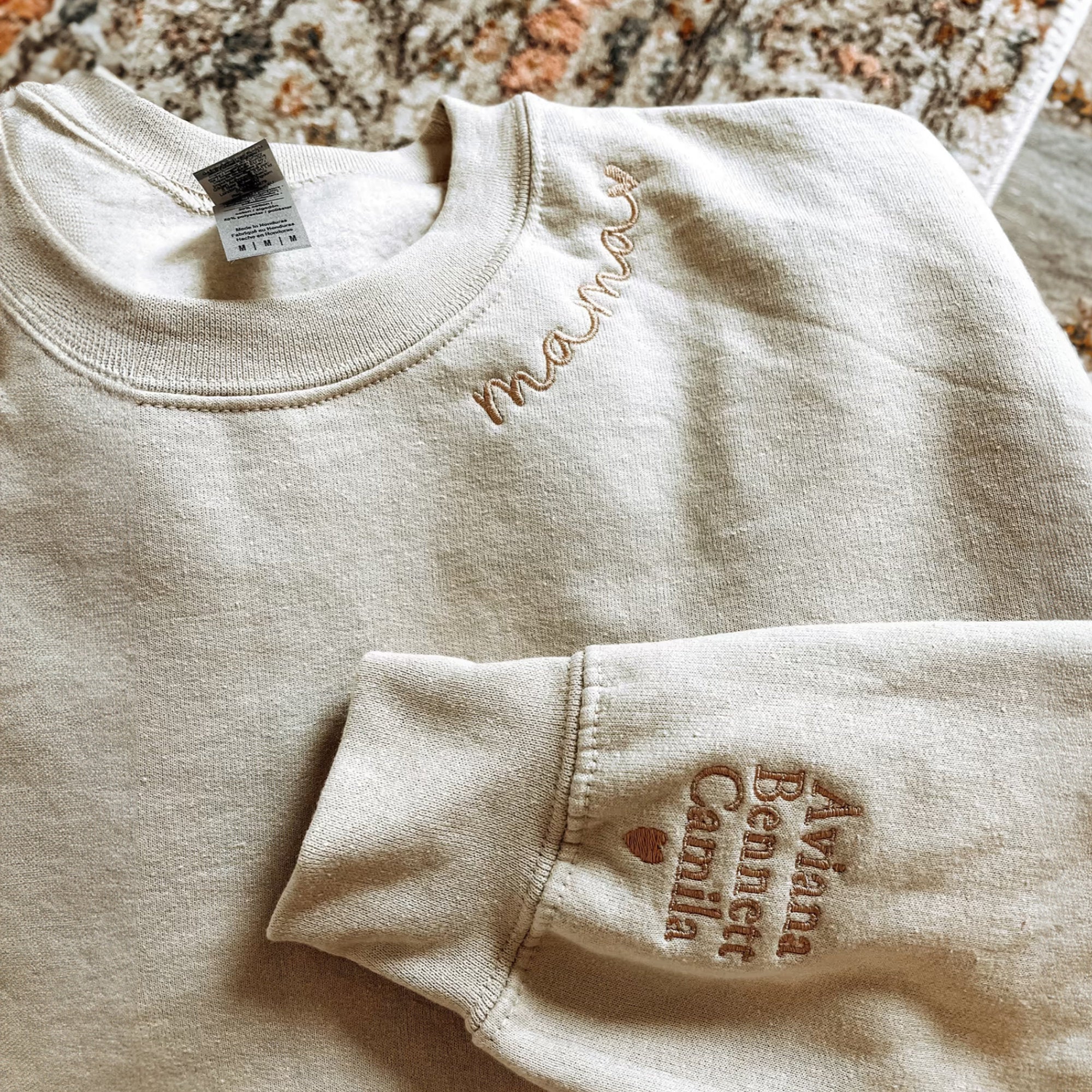 Custom Neckline Mama Embroidery Sweatshirt with Kid Names
