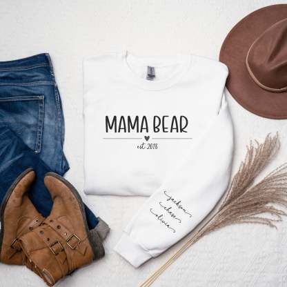 Mama Bear Sweatshirt with kids names on the sleeve, Custom gift for mom, Mom gift, Gift for New Mom, Mama Bear, Personalized Mama Sweatshirt