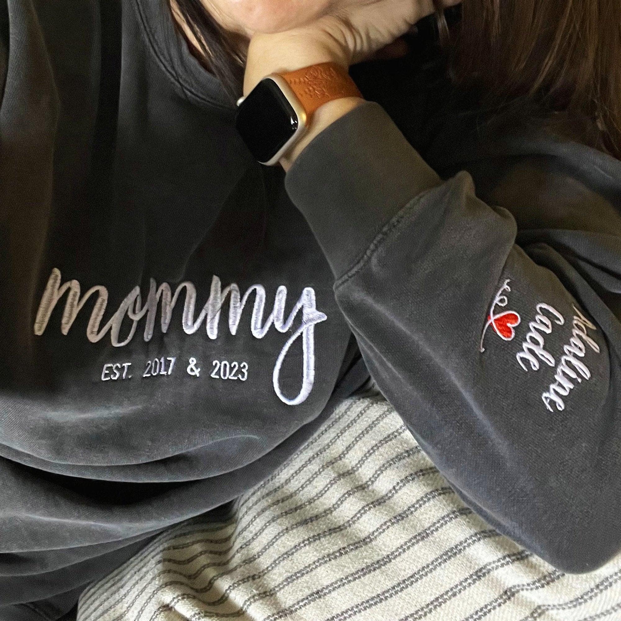 Custom EMBROIDERED Mommy Sweatshirt with Kids Names, Mom gift, Mother's Day Gifts
