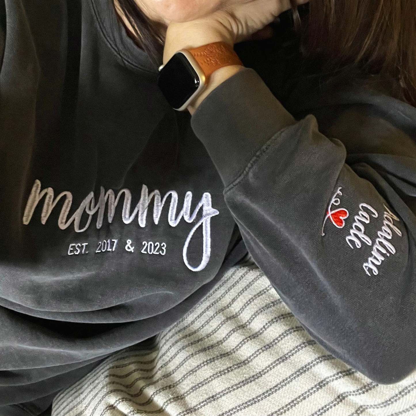 Custom EMBROIDERED Mommy Sweatshirt with Kids Names, Mom gift, Mother's Day Gifts