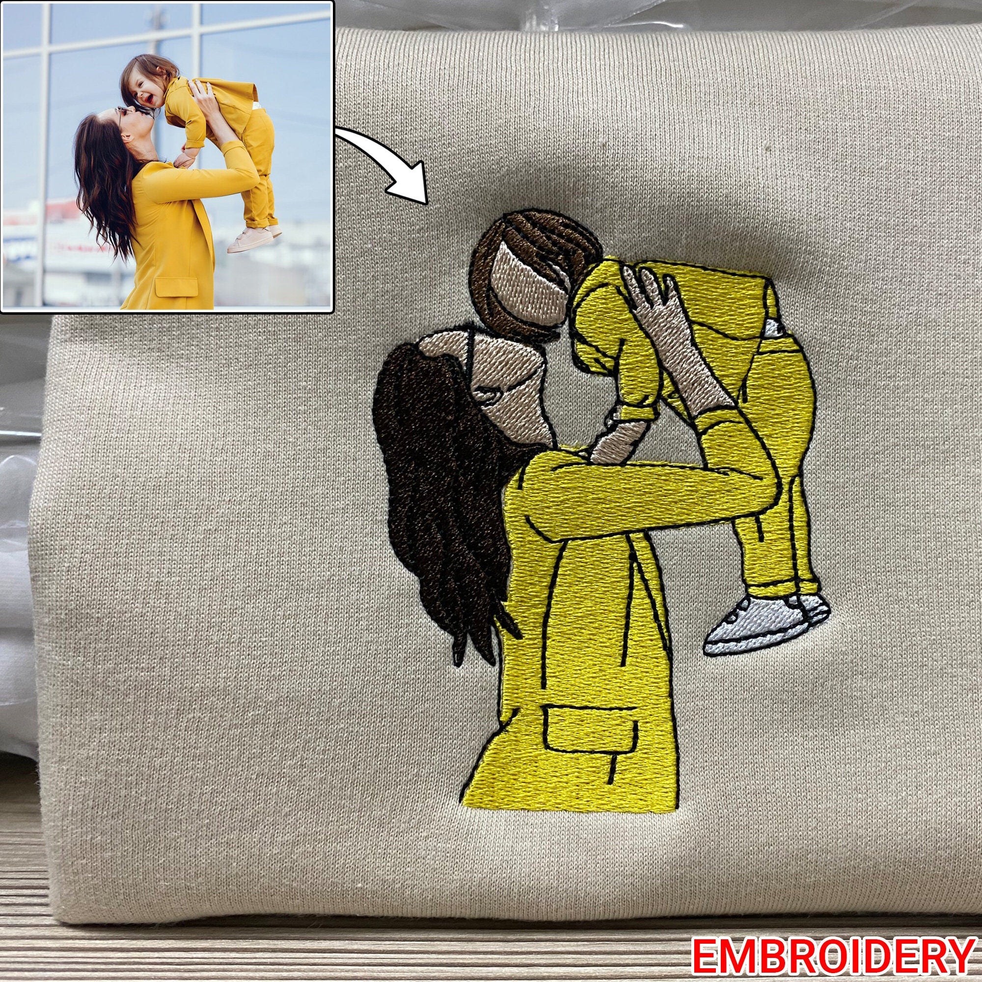 💖Custom Embroidered Mom Sweatshirt With Portrait From Photo, Portrait Embroidered Sweatshirt