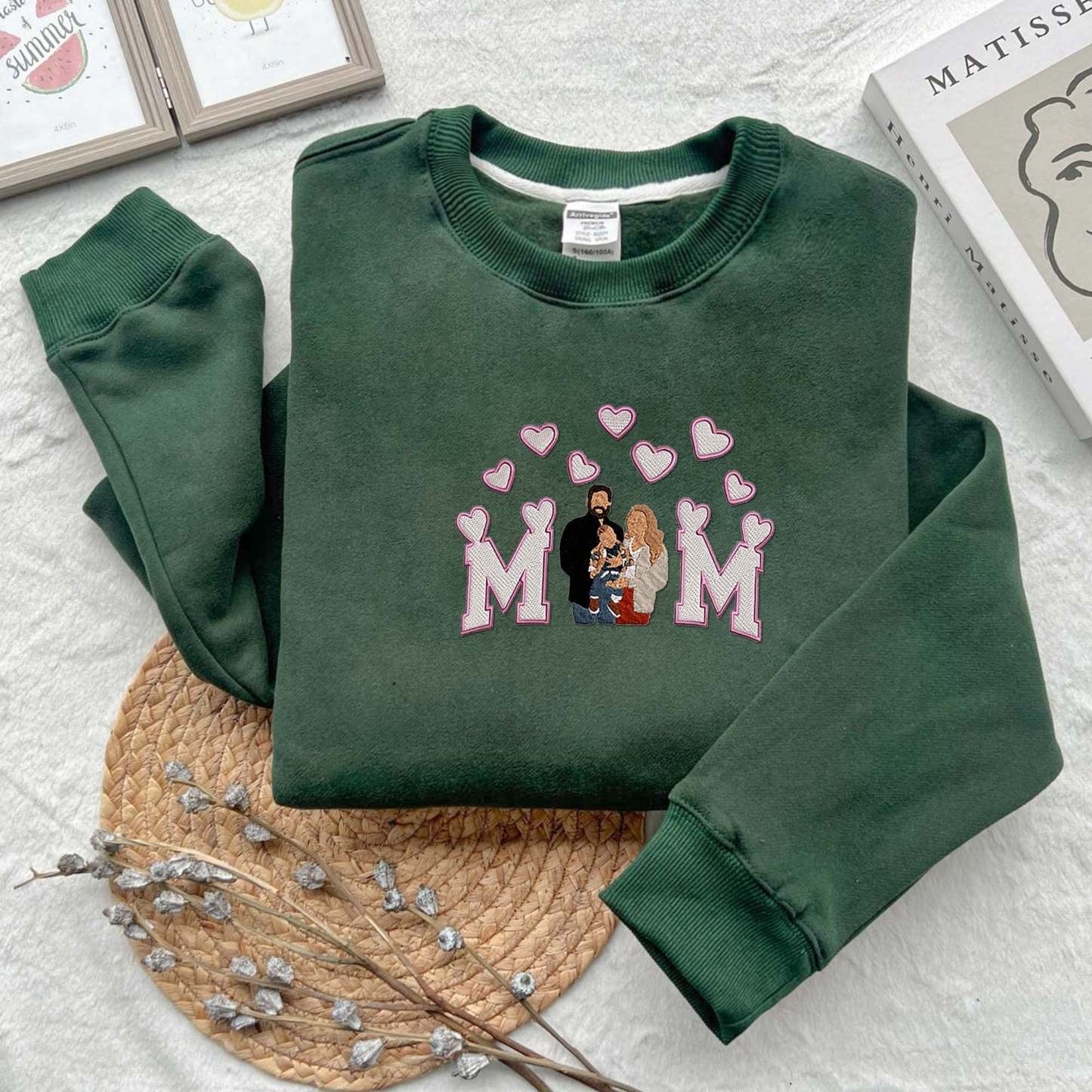Embroidered Family Portrait Shirt, Personalized Mom Embroidered Sweatshirt, Mother's Day Gift, Custom Mom Shirt, Gift for Wifey
