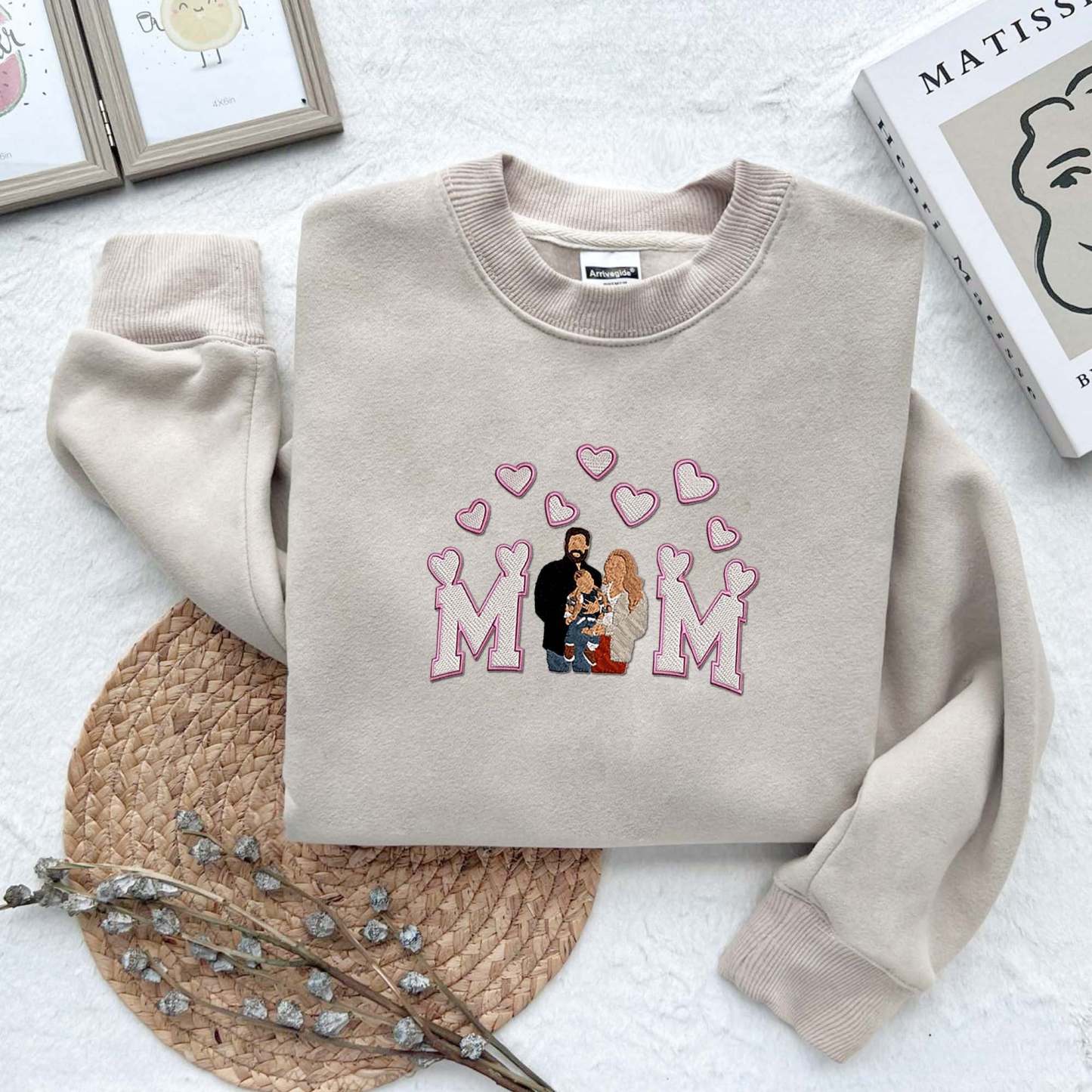Embroidered Family Portrait Shirt, Personalized Mom Embroidered Sweatshirt, Mother's Day Gift, Custom Mom Shirt, Gift for Wifey