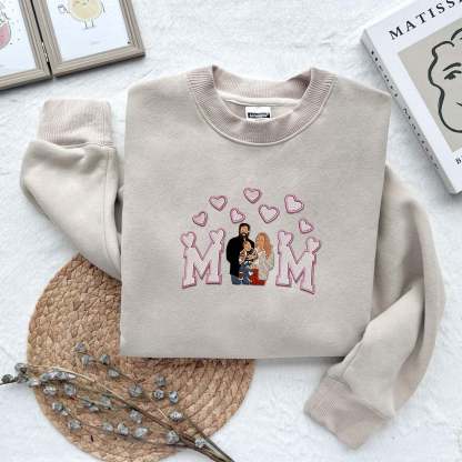 Embroidered Family Portrait Shirt, Personalized Mom Embroidered Sweatshirt, Mother's Day Gift, Custom Mom Shirt, Gift for Wifey