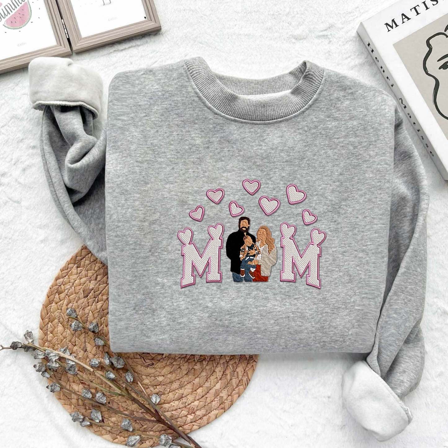 Embroidered Family Portrait Shirt, Personalized Mom Embroidered Sweatshirt, Mother's Day Gift, Custom Mom Shirt, Gift for Wifey