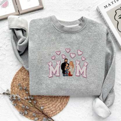 Embroidered Family Portrait Shirt, Personalized Mom Embroidered Sweatshirt, Mother's Day Gift, Custom Mom Shirt, Gift for Wifey