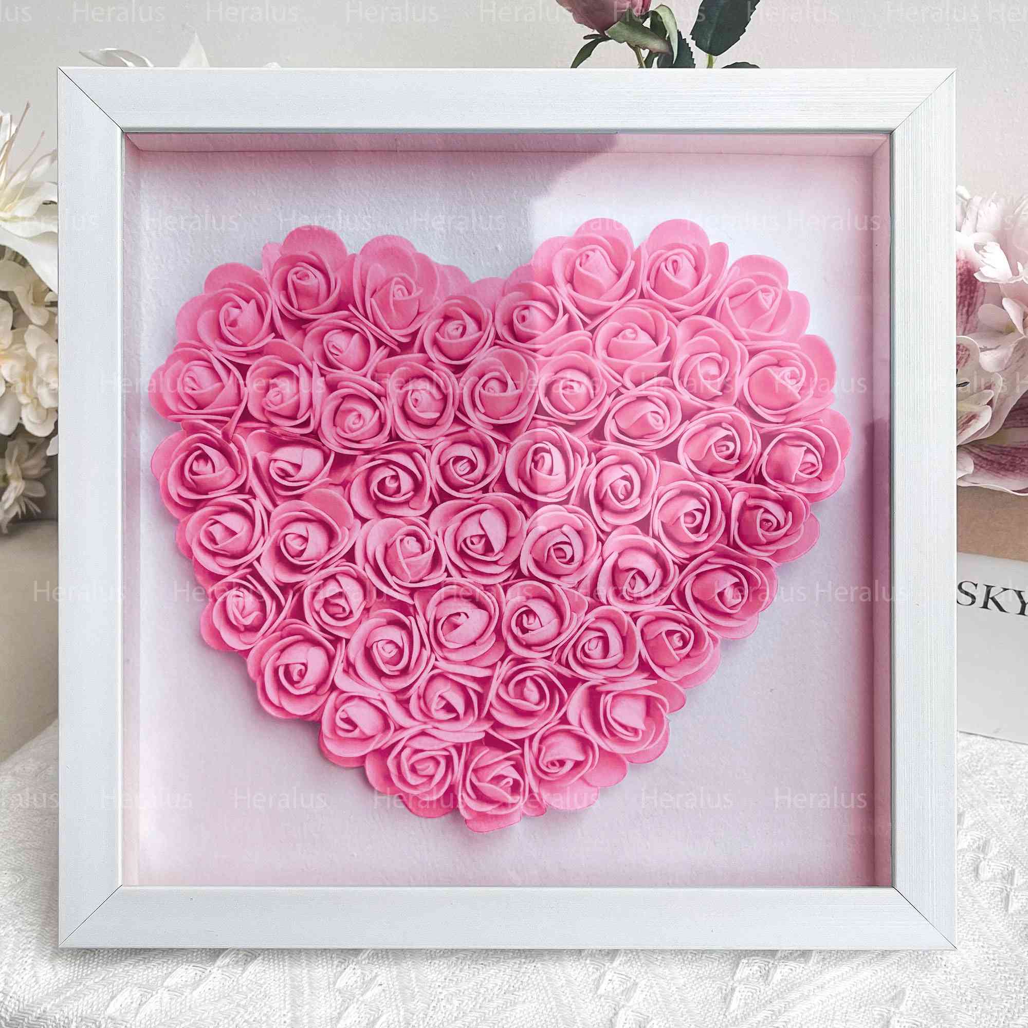 Custom Flower Heart Shadow Box with Names - Mother's Day Gifts For Grandma, Mom