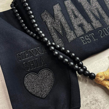 Embroidered Applique Glitter Mama Sweatshirt with Kids Names on Sleeve