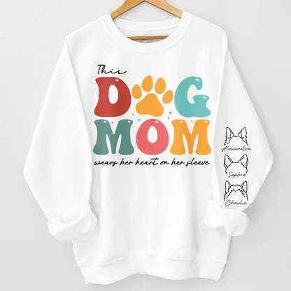 This Fur Mama Wears Her Heart - Dog Personalized Unisex Sweatshirt With Design On Sleeve - Gift For Pet Owners, Pet Lovers