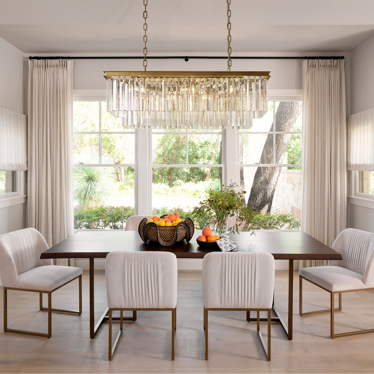 1920s Odeon Rectangular Chandelier 40 Inch for Dining Table - Lacquered Burnished Brass Finish