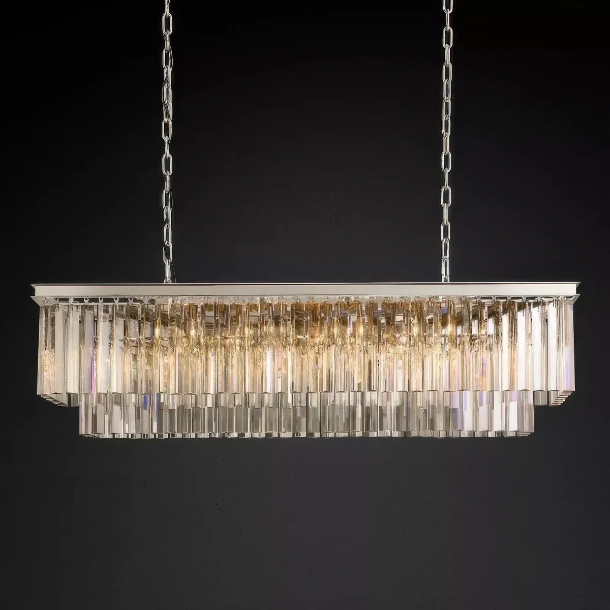 1920s Odeon Rectangular 49 Inch Chandelier Polished Nickel Finish