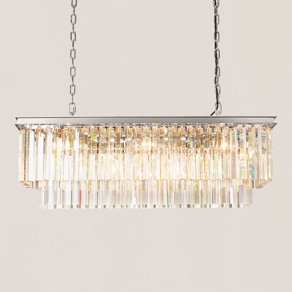 1920s Odeon Crystal Rectangular Chandelier 40 Inch with Polished Nickel Finish