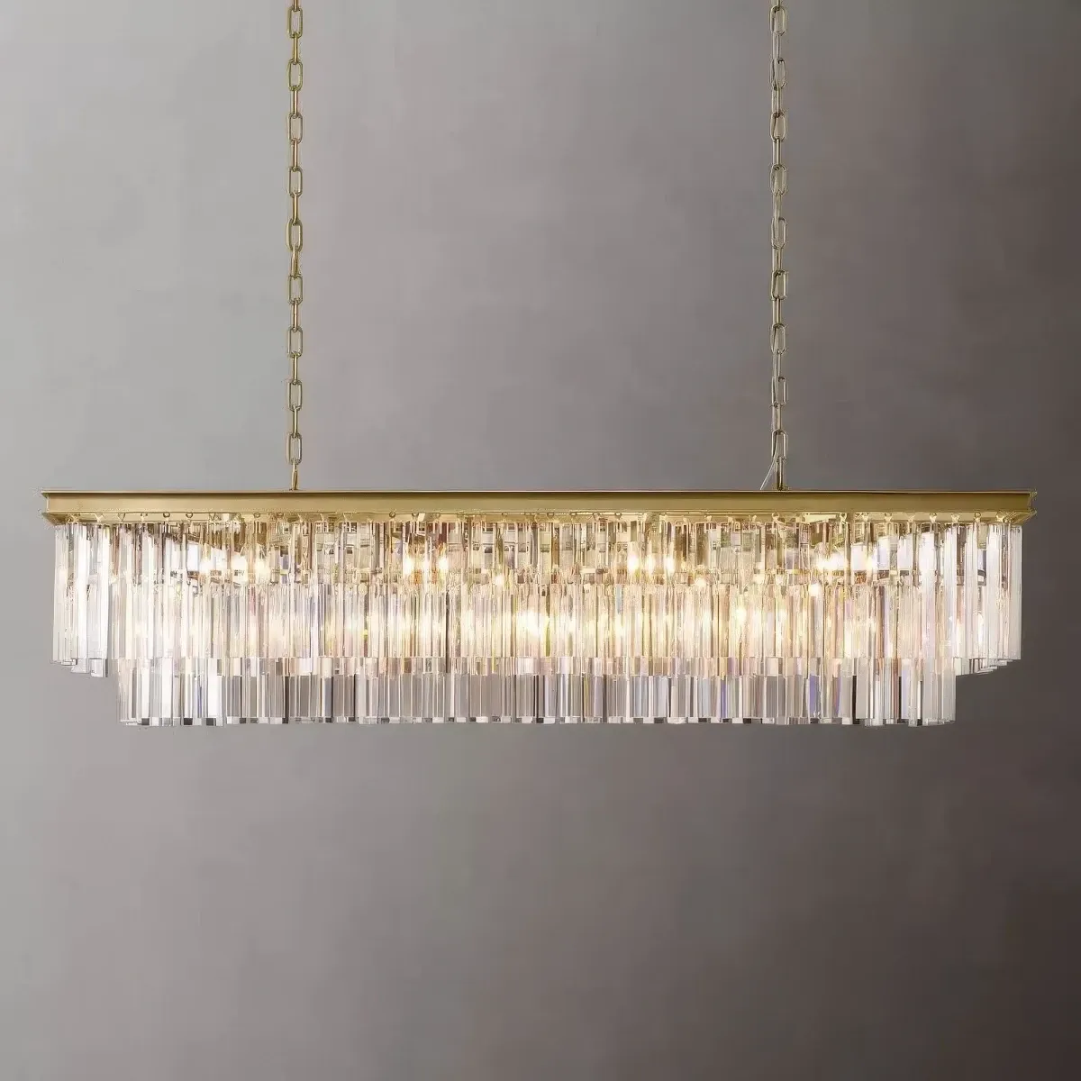 1920s Odeon Rectangular 59 Inch Chandelier Lacquered Burnished Brass Finish
