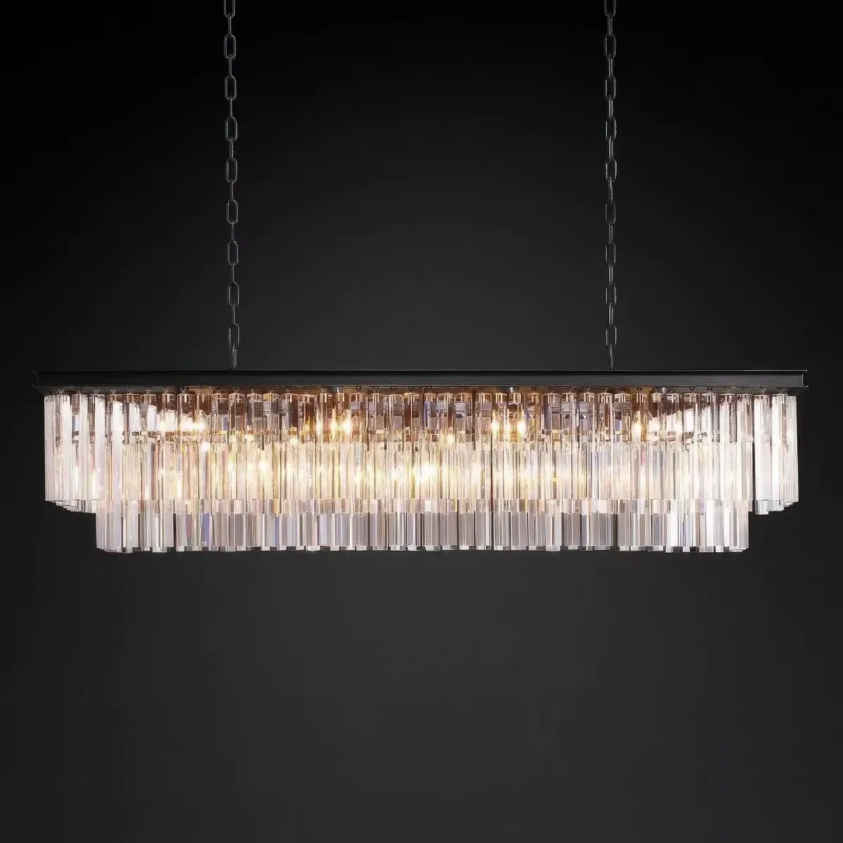 1920s Odeon Rectangular 59 Inch Chandelier Matte Black Finish