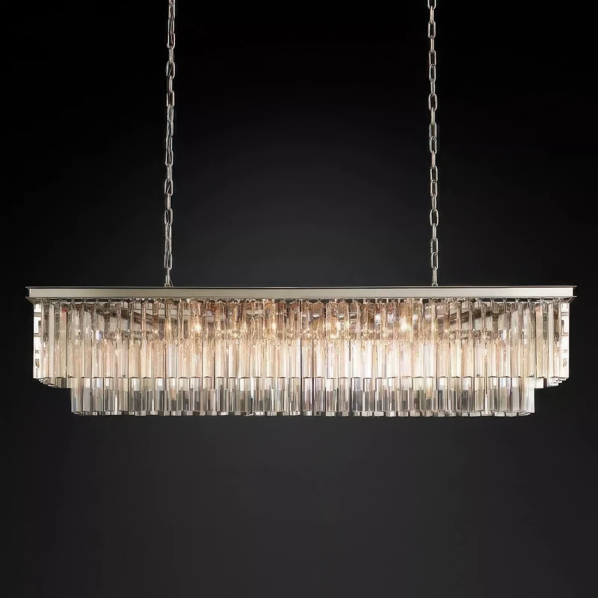 1920s Odeon Rectangular 59 Inch Chandelier Polished Nickel Finish