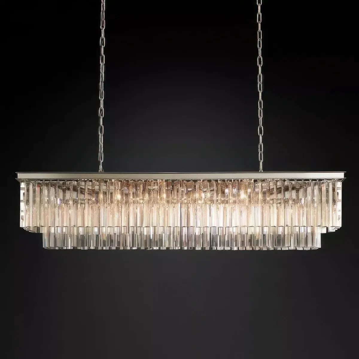 1920s Odeon Rectangular 59 Inch Chandelier Polished Nickel Finish