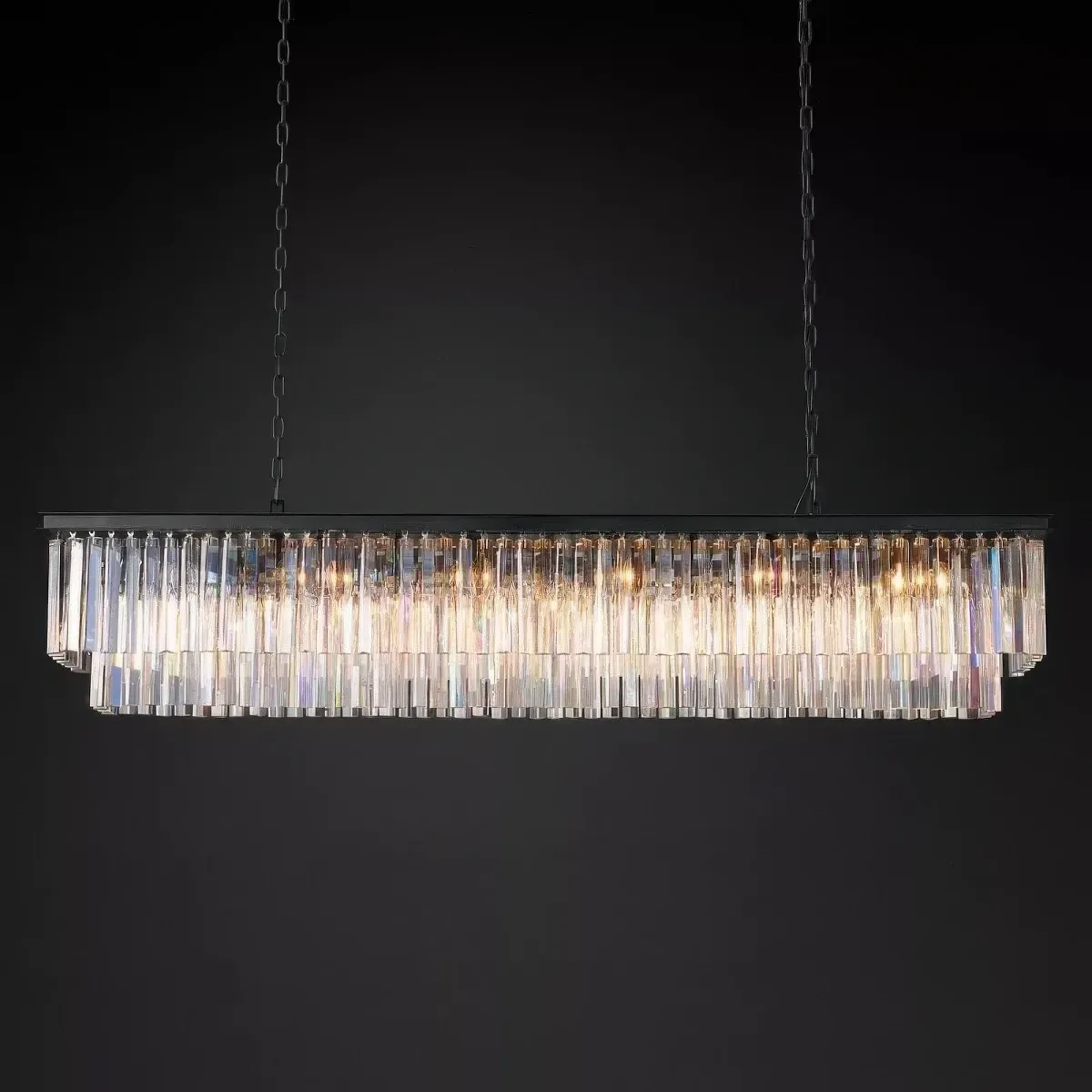 1920s Odeon Rectangular 72 Inch Chandelier Matte Black Finish