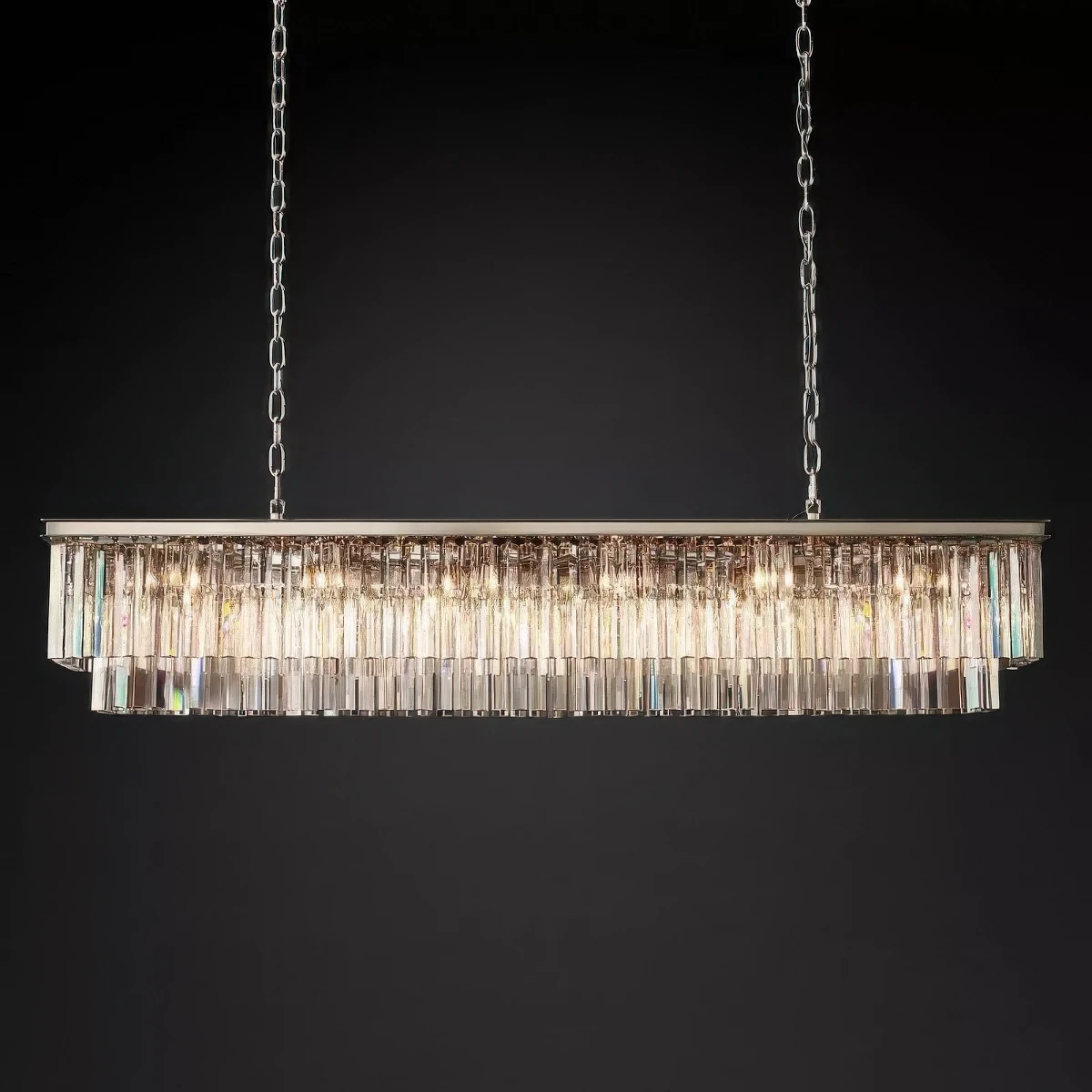 1920s Odeon Rectangular 72 Inch Chandelier Polished Nickel Finish