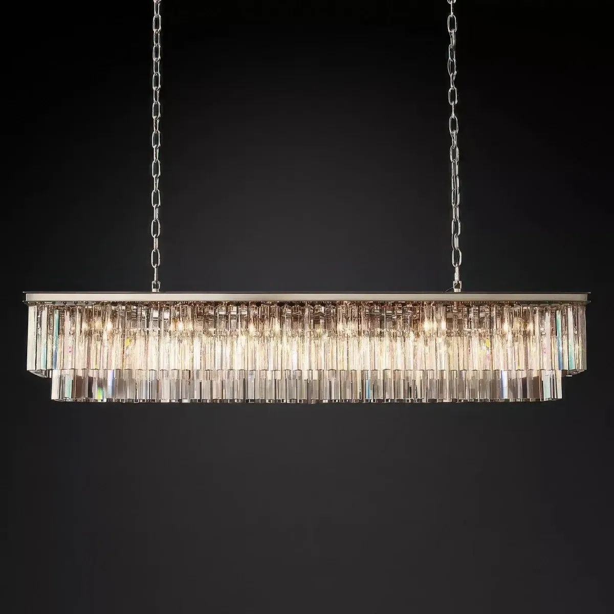 1920s Odeon Rectangular 72 Inch Chandelier Polished Nickel Finish