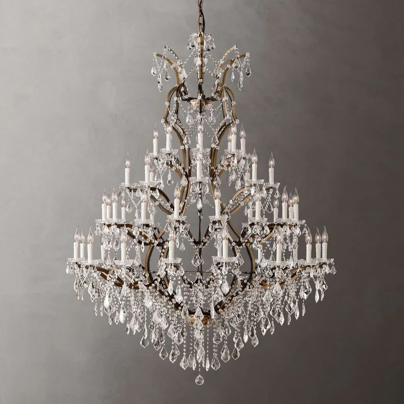 19th C. Rococo Iron & Crystal Round Chandelier