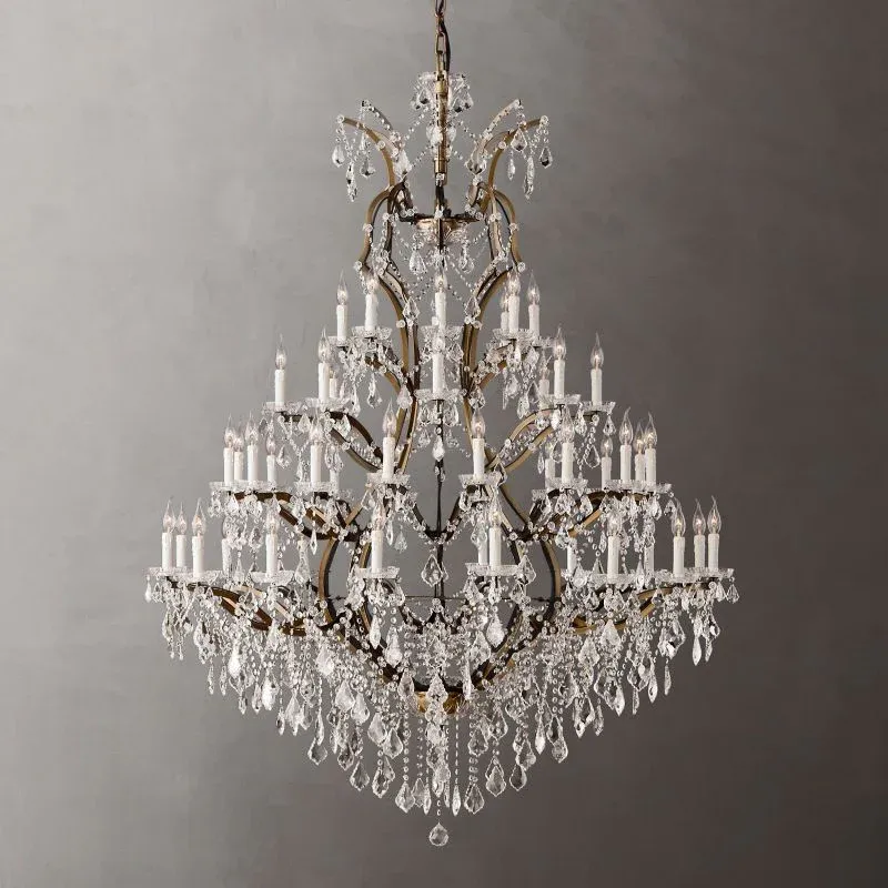 19th C. Rococo Iron & Crystal Round Chandelier